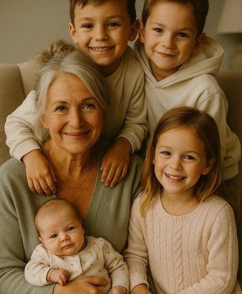 Liebevoller Familienmoment mit Großmutter, Kindern und Baby als Ausdruck von Verbindung und Zusammenhalt